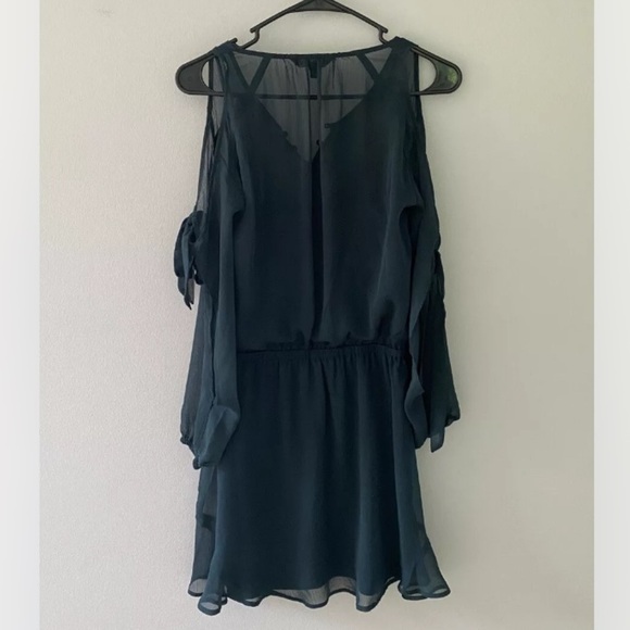Express Green Sheer Layered Lined Slit Long Sleeve Flowy Boho Dress Women’s XS - Picture 3 of 7